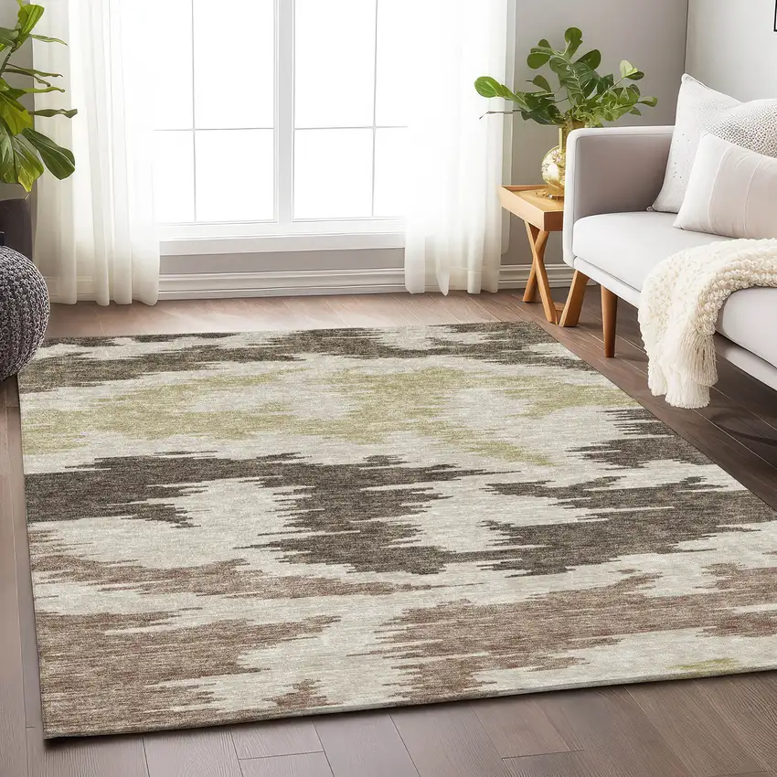 Chocolate Beige And Taupe Abstract Washable Area Rug With UV Protection Photo 5
