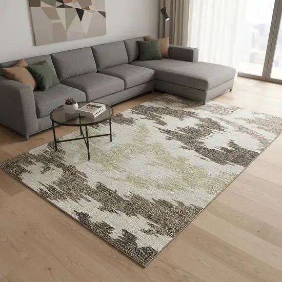 Chocolate Beige And Taupe Abstract Washable Area Rug With UV Protection Photo 2