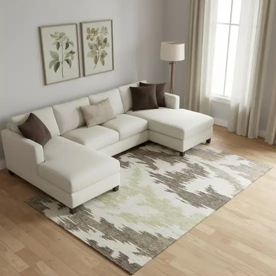 Chocolate Beige And Taupe Abstract Washable Area Rug With UV Protection Photo 1