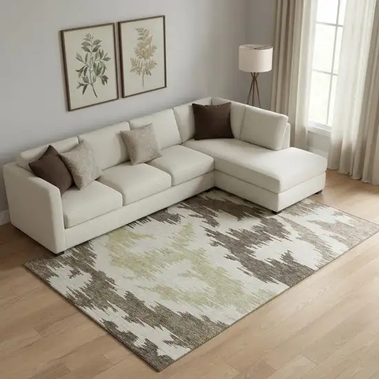 Chocolate Beige And Taupe Abstract Washable Area Rug With UV Protection Photo 1