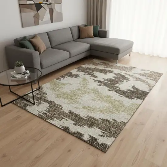 Chocolate Beige And Taupe Abstract Washable Area Rug With UV Protection Photo 2