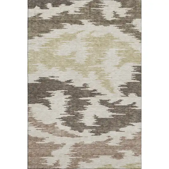 Chocolate Beige And Taupe Abstract Washable Area Rug With UV Protection Photo 1
