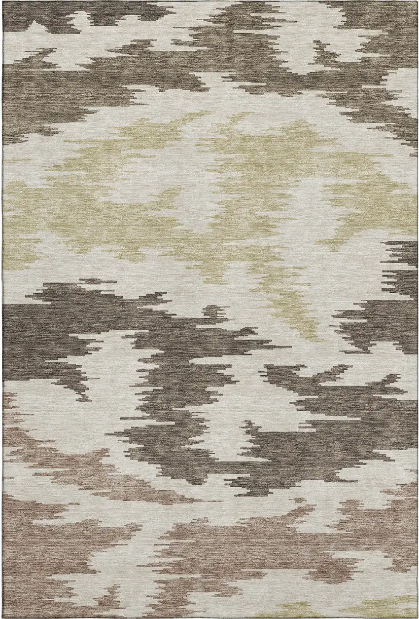 Chocolate Beige And Taupe Abstract Washable Area Rug With UV Protection Photo 1