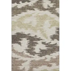 Photo of Chocolate Beige And Taupe Abstract Washable Area Rug With UV Protection