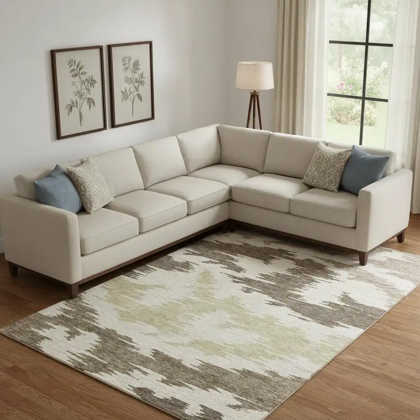 Chocolate Beige And Taupe Abstract Washable Area Rug With UV Protection Photo 1