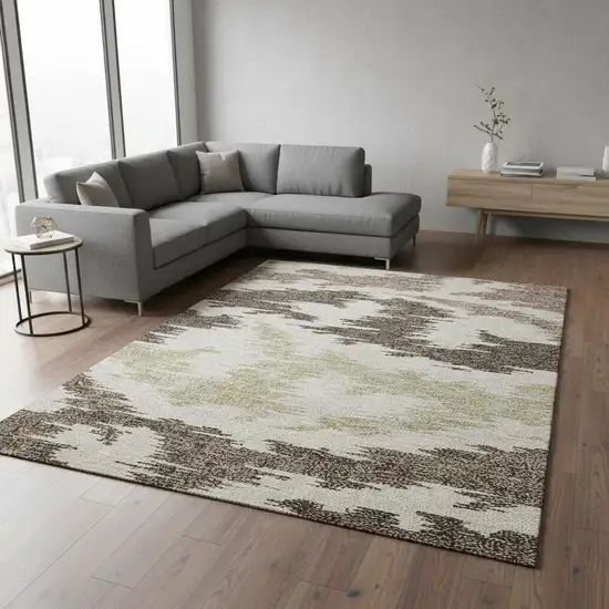 Chocolate Beige And Taupe Abstract Washable Area Rug With UV Protection Photo 2