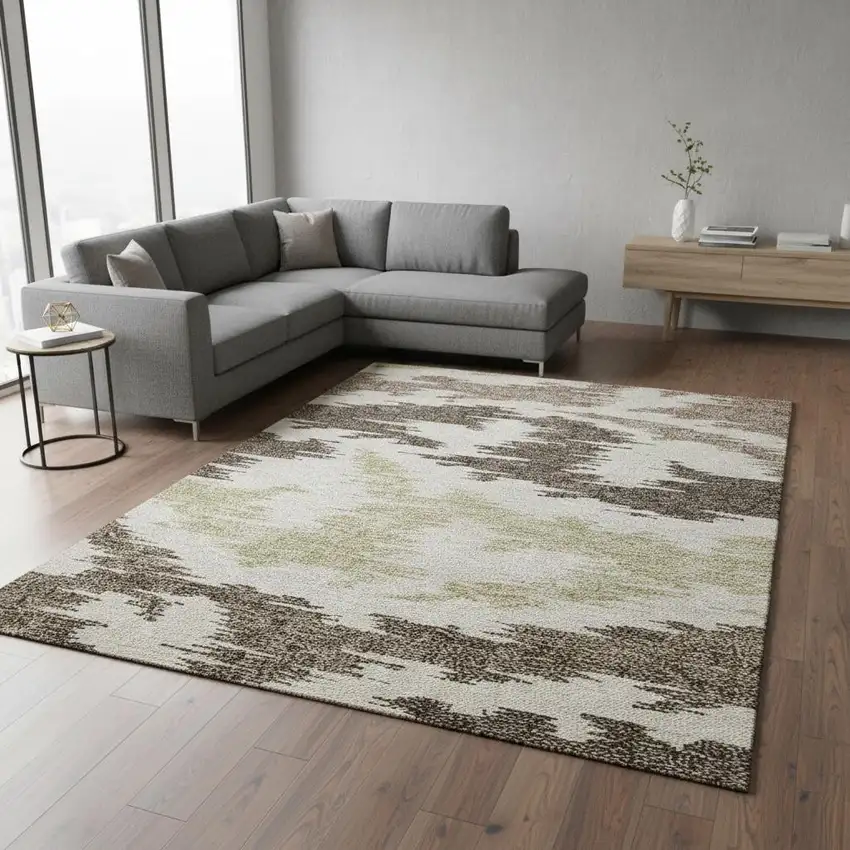 Chocolate Beige And Taupe Abstract Washable Area Rug With UV Protection Photo 2