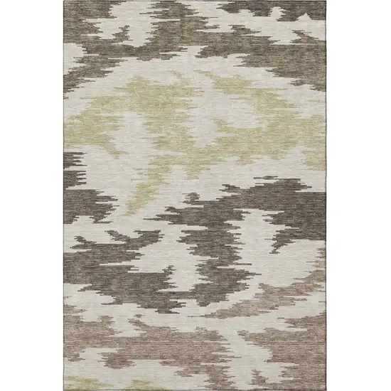 Chocolate Beige And Taupe Abstract Washable Area Rug With UV Protection Photo 4