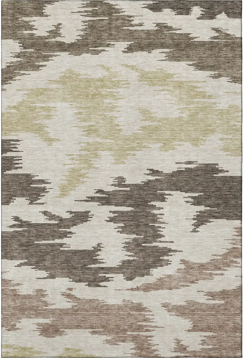 Chocolate Beige And Taupe Abstract Washable Area Rug With UV Protection Photo 4