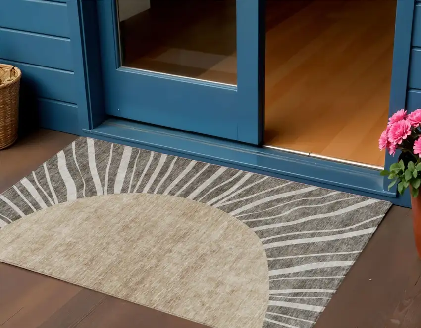 Chocolate Beige And Taupe Abstract Washable Indoor Outdoor Area Rug Photo 1