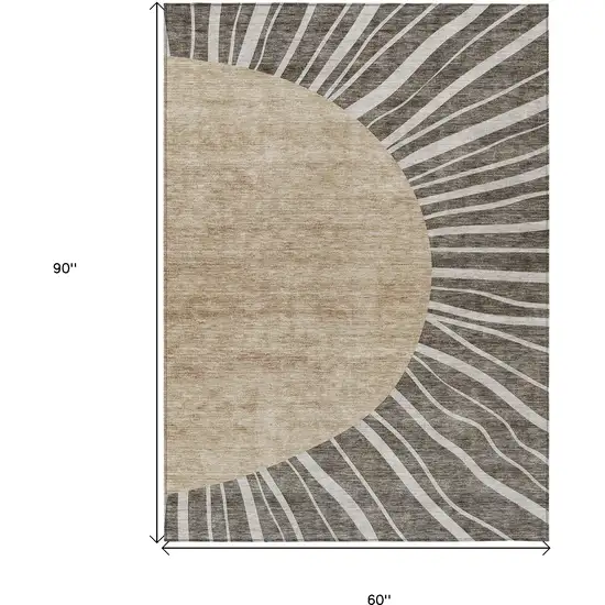 Chocolate Beige And Taupe Abstract Washable Indoor Outdoor Area Rug Photo 3
