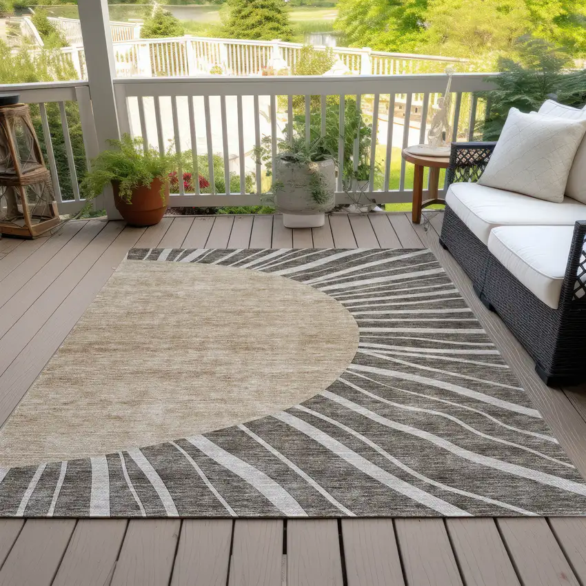 Chocolate Beige And Taupe Abstract Washable Indoor Outdoor Area Rug Photo 8