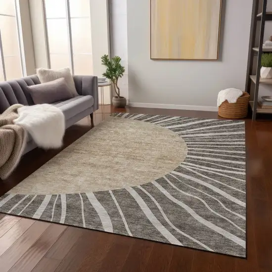 Chocolate Beige And Taupe Abstract Washable Indoor Outdoor Area Rug Photo 9