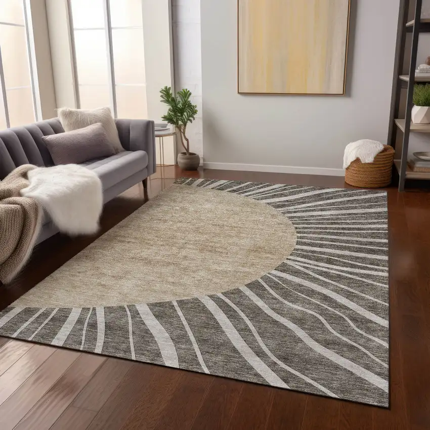 Chocolate Beige And Taupe Abstract Washable Indoor Outdoor Area Rug Photo 9