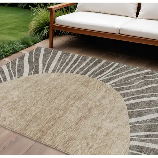 Chocolate Beige And Taupe Abstract Washable Indoor Outdoor Area Rug Photo 1