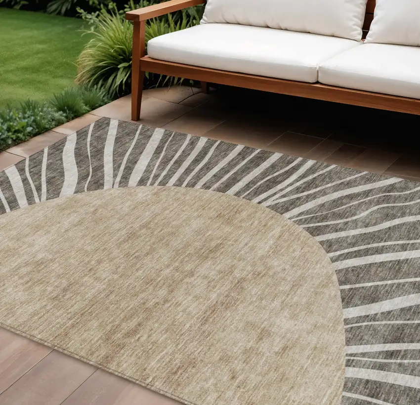 Chocolate Beige And Taupe Abstract Washable Indoor Outdoor Area Rug Photo 1