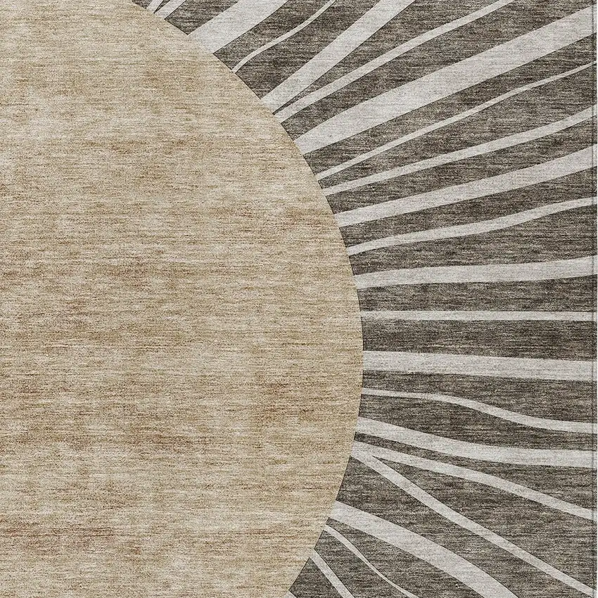 Chocolate Beige And Taupe Abstract Washable Indoor Outdoor Area Rug Photo 6