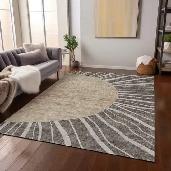 Chocolate Beige And Taupe Abstract Washable Indoor Outdoor Area Rug Photo 9
