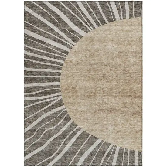 Chocolate Beige And Taupe Abstract Washable Indoor Outdoor Area Rug Photo 5