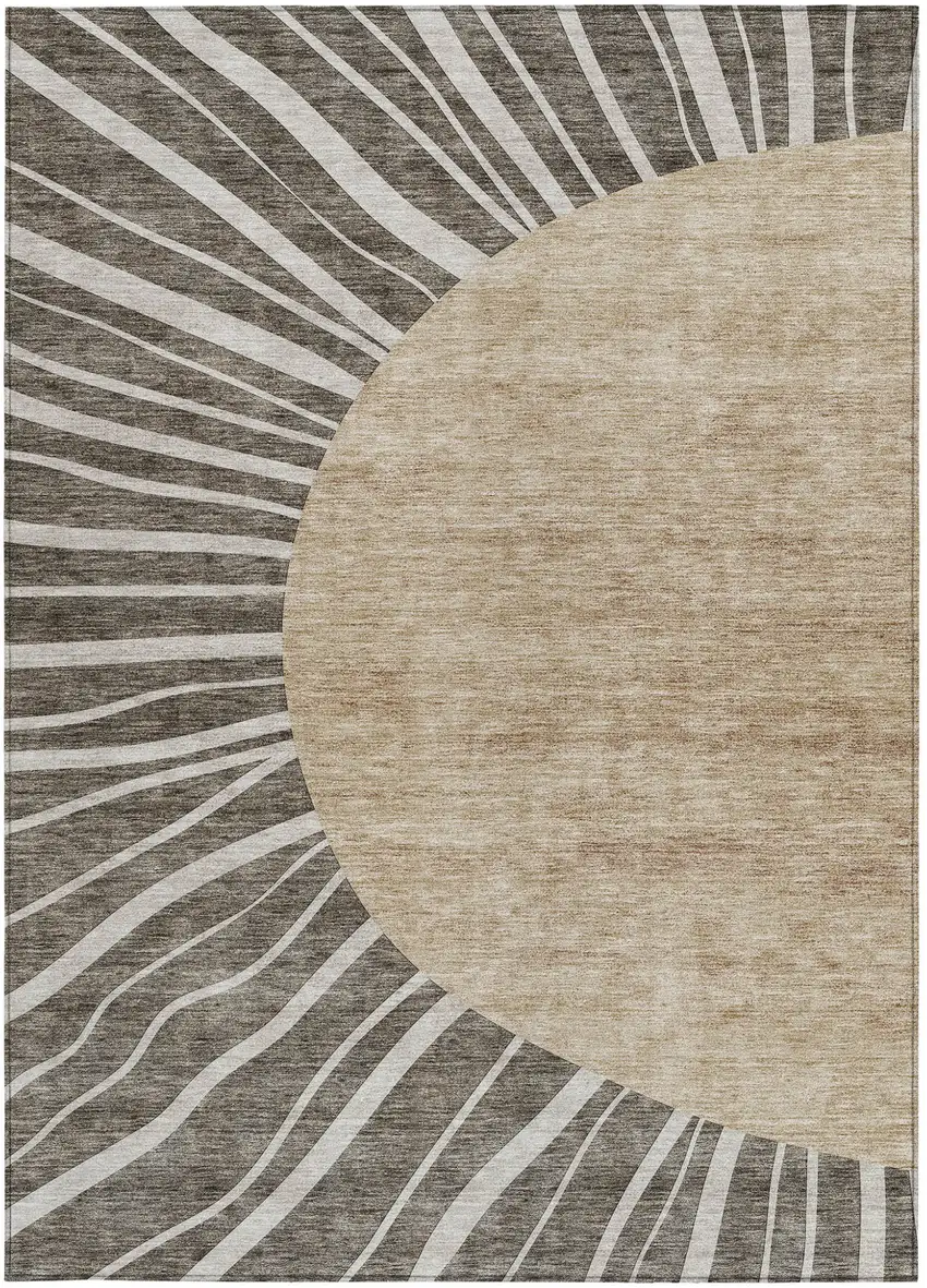 Chocolate Beige And Taupe Abstract Washable Indoor Outdoor Area Rug Photo 5