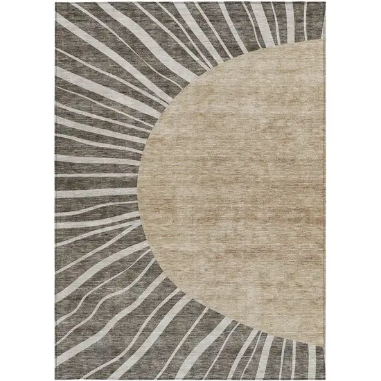 Chocolate Beige And Taupe Abstract Washable Indoor Outdoor Area Rug Photo 5