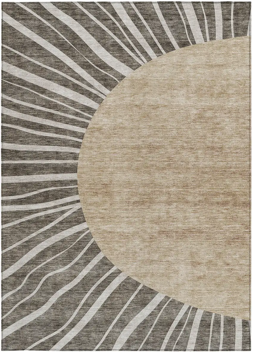 Chocolate Beige And Taupe Abstract Washable Indoor Outdoor Area Rug Photo 5