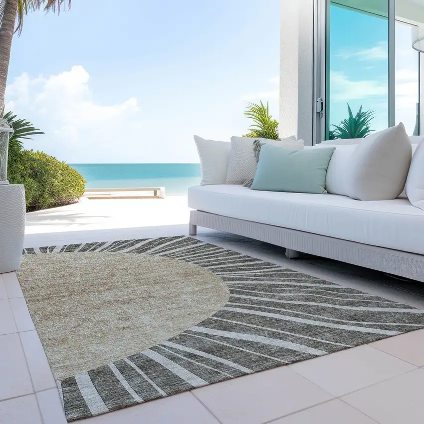 Chocolate Beige And Taupe Abstract Washable Indoor Outdoor Area Rug Photo 9