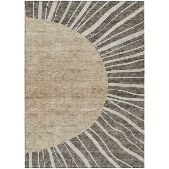 Chocolate Beige And Taupe Abstract Washable Indoor Outdoor Area Rug Photo 2