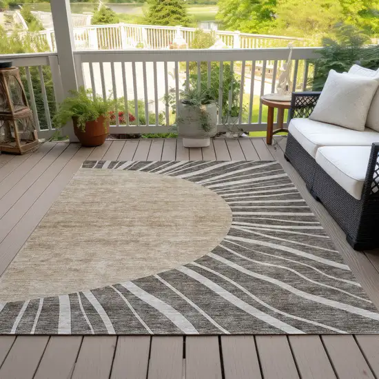 Chocolate Beige And Taupe Abstract Washable Indoor Outdoor Area Rug Photo 6