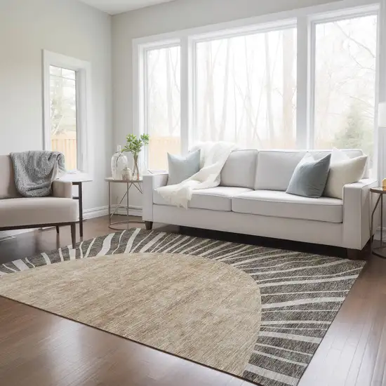 Chocolate Beige And Taupe Abstract Washable Indoor Outdoor Area Rug Photo 9