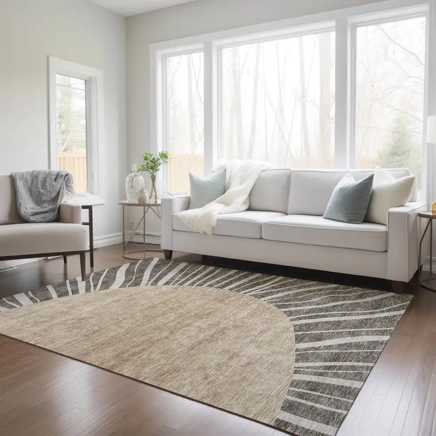 Chocolate Beige And Taupe Abstract Washable Indoor Outdoor Area Rug Photo 9