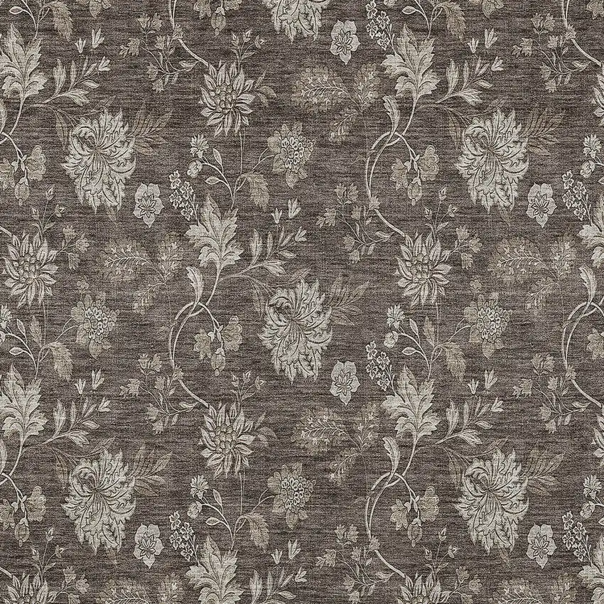 Chocolate Beige And Taupe Floral Washable Indoor Outdoor Area Rug Photo 6