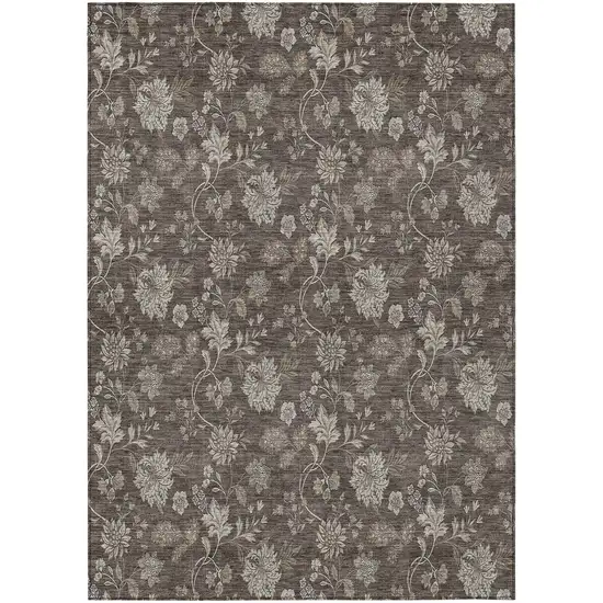 Chocolate Beige And Taupe Floral Washable Indoor Outdoor Area Rug Photo 2