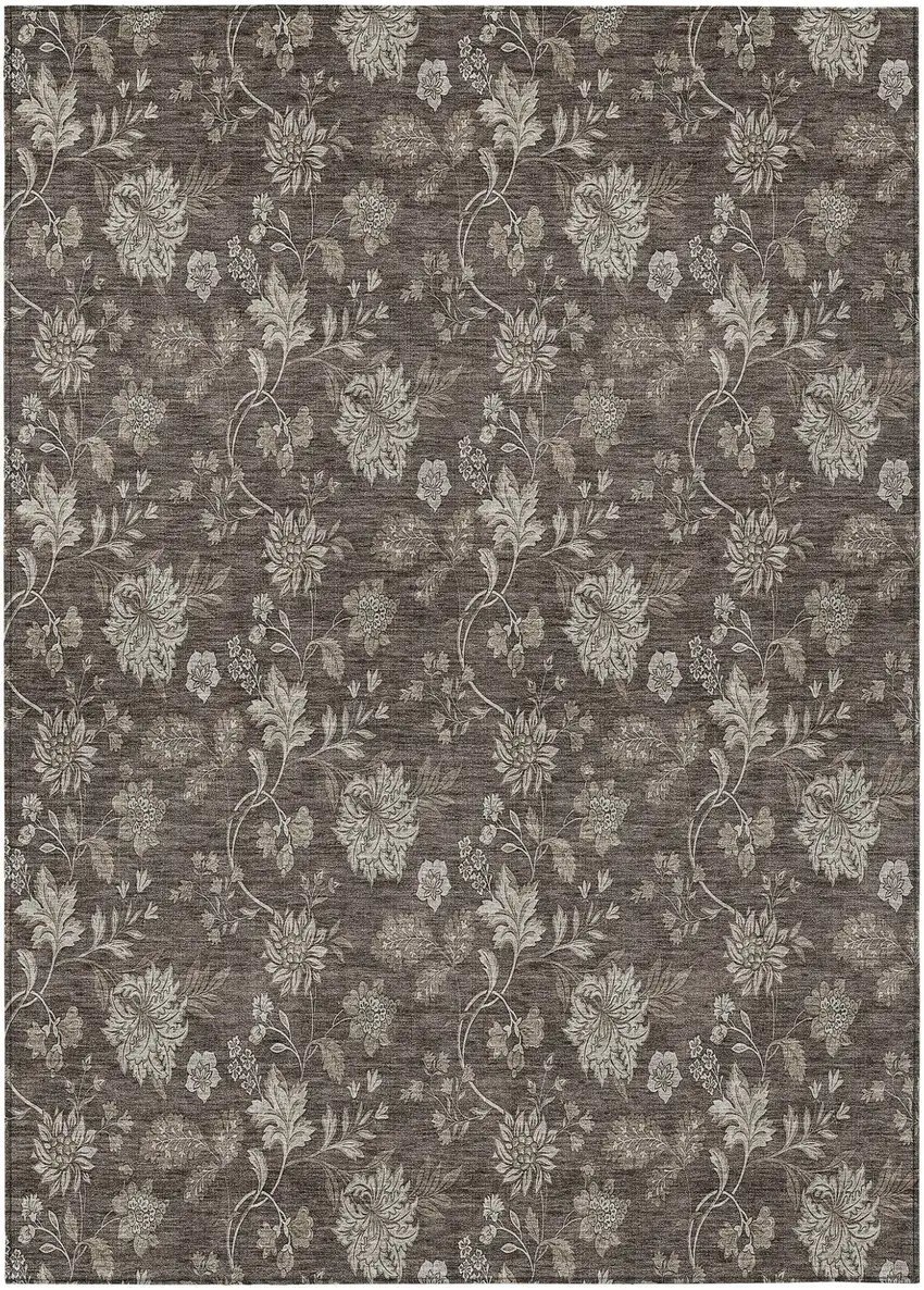 Chocolate Beige And Taupe Floral Washable Indoor Outdoor Area Rug Photo 2