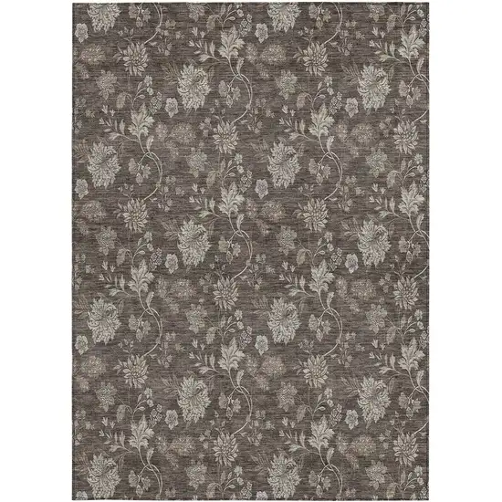 Chocolate Beige And Taupe Floral Washable Indoor Outdoor Area Rug Photo 7