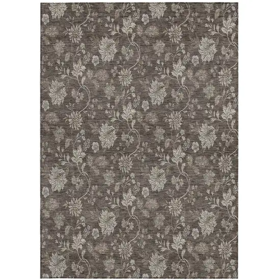 Chocolate Beige And Taupe Floral Washable Indoor Outdoor Area Rug Photo 7