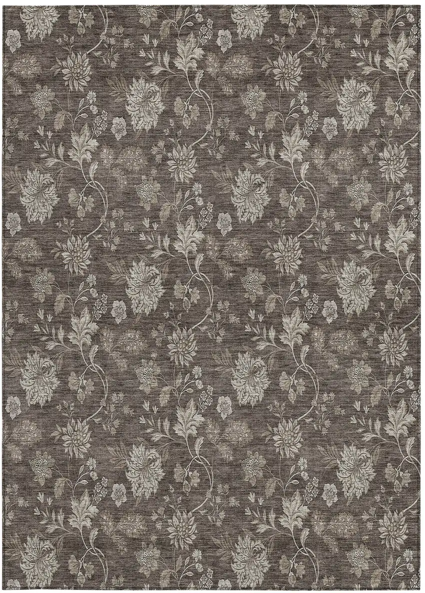 Chocolate Beige And Taupe Floral Washable Indoor Outdoor Area Rug Photo 7