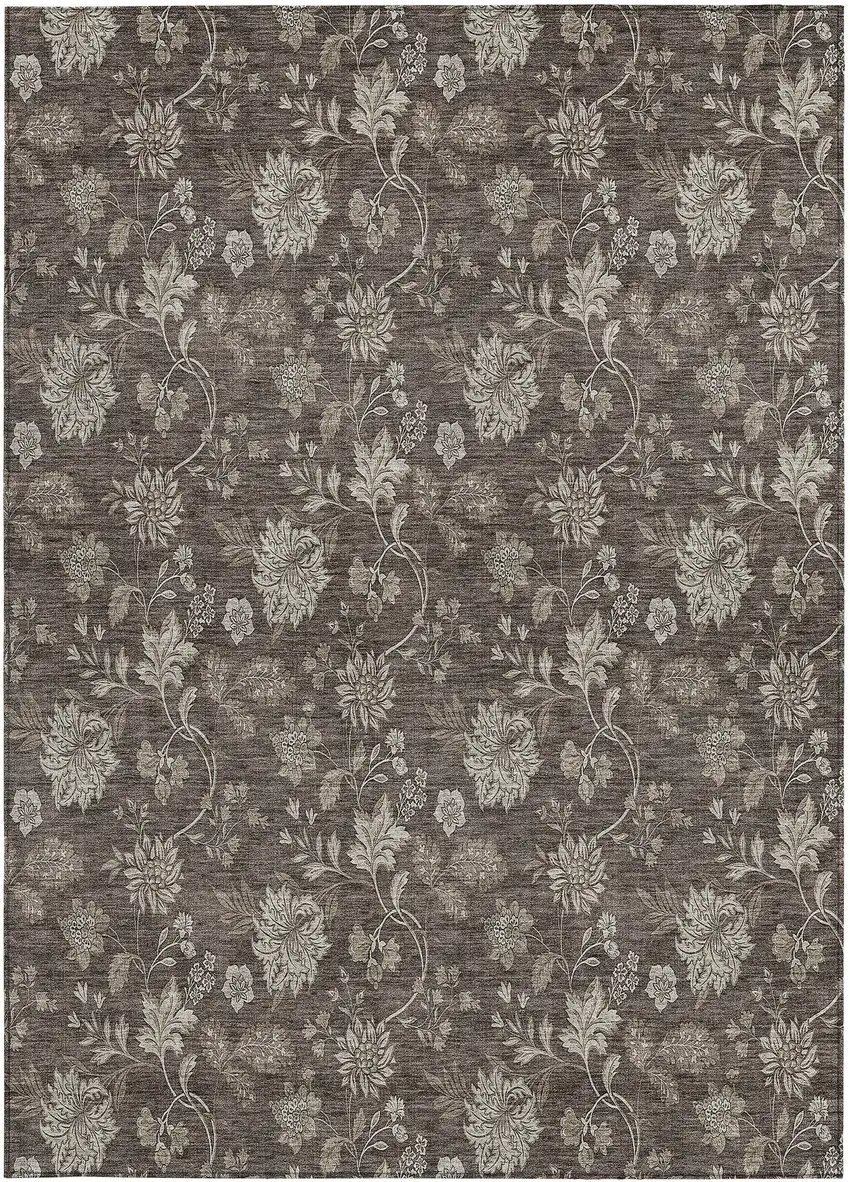 Chocolate Beige And Taupe Floral Washable Indoor Outdoor Area Rug Photo 7