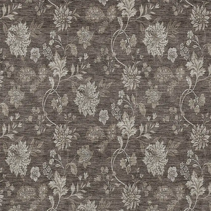 Chocolate Beige And Taupe Floral Washable Indoor Outdoor Area Rug Photo 6