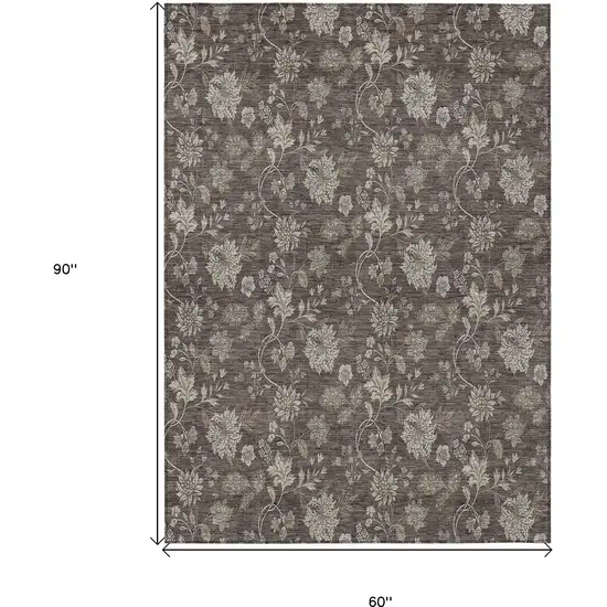 Chocolate Beige And Taupe Floral Washable Indoor Outdoor Area Rug Photo 3
