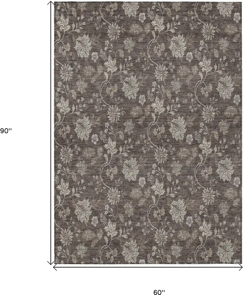 Chocolate Beige And Taupe Floral Washable Indoor Outdoor Area Rug Photo 3