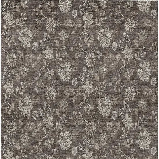 Chocolate Beige And Taupe Floral Washable Indoor Outdoor Area Rug Photo 7