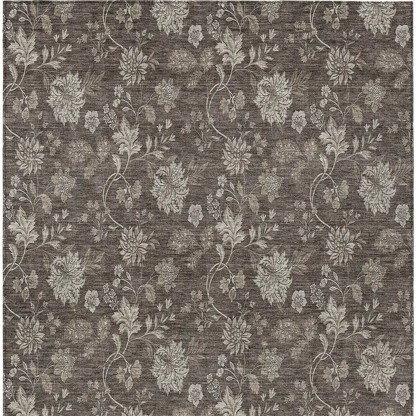 Chocolate Beige And Taupe Floral Washable Indoor Outdoor Area Rug Photo 7
