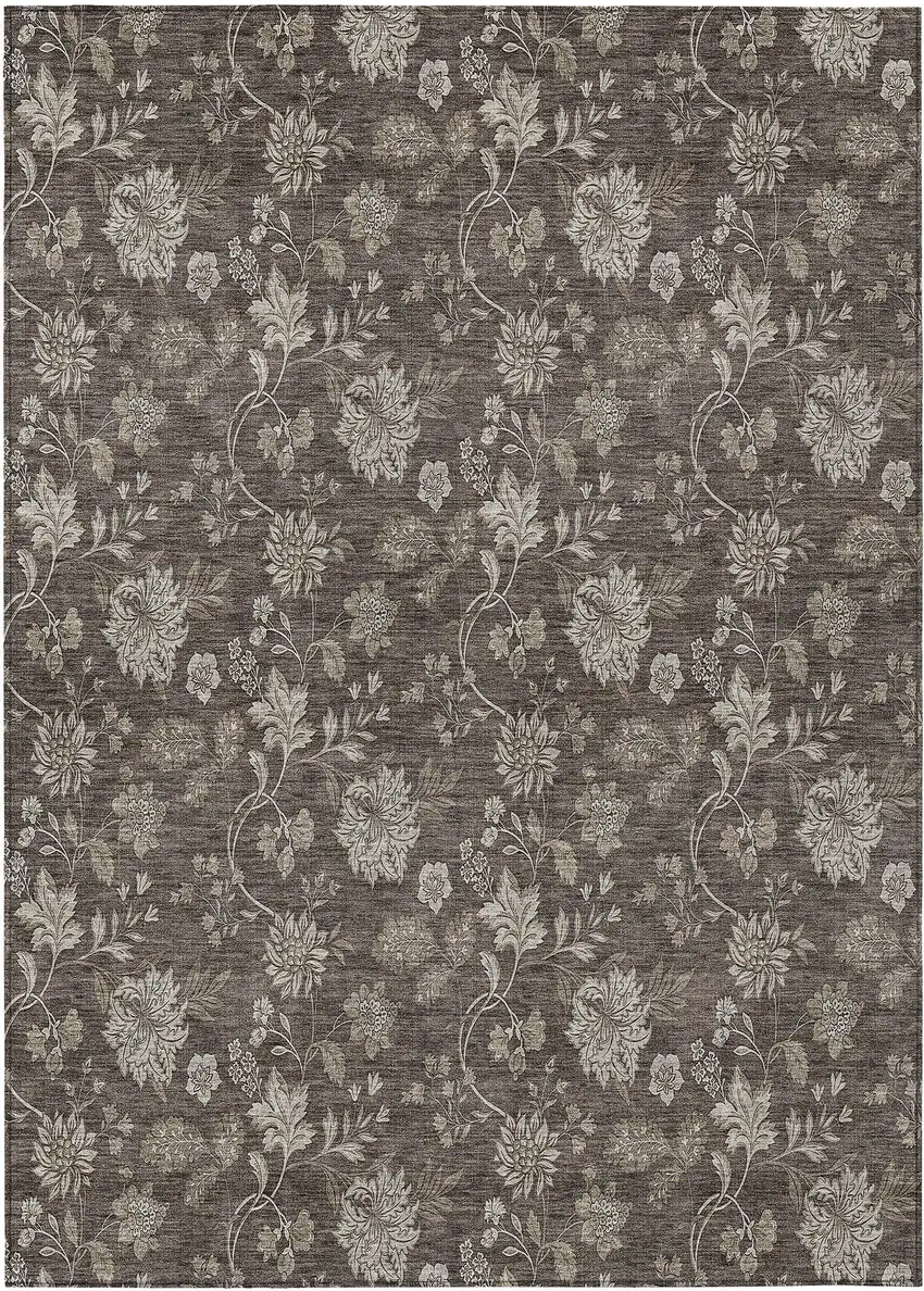 Chocolate Beige And Taupe Floral Washable Indoor Outdoor Area Rug Photo 2