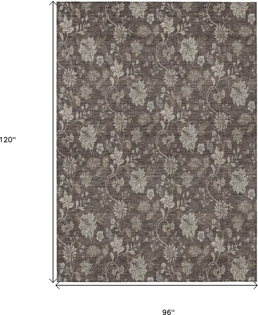 Chocolate Beige And Taupe Floral Washable Indoor Outdoor Area Rug Photo 3