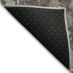 Photo of Chocolate Beige And Taupe Floral Washable Indoor Outdoor Area Rug