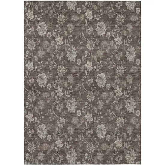 Chocolate Beige And Taupe Floral Washable Indoor Outdoor Area Rug Photo 2