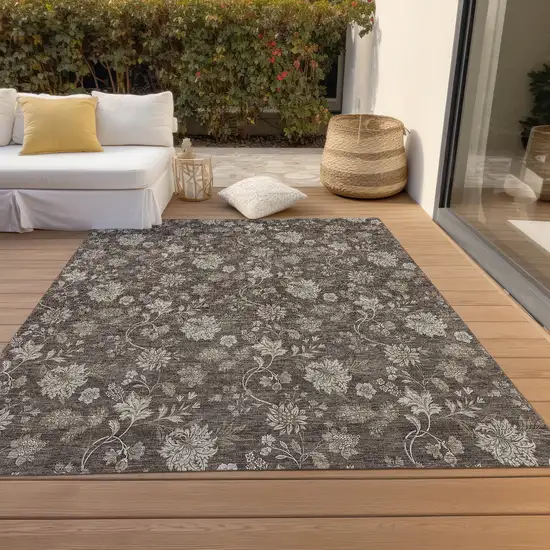 Chocolate Beige And Taupe Floral Washable Indoor Outdoor Area Rug Photo 8
