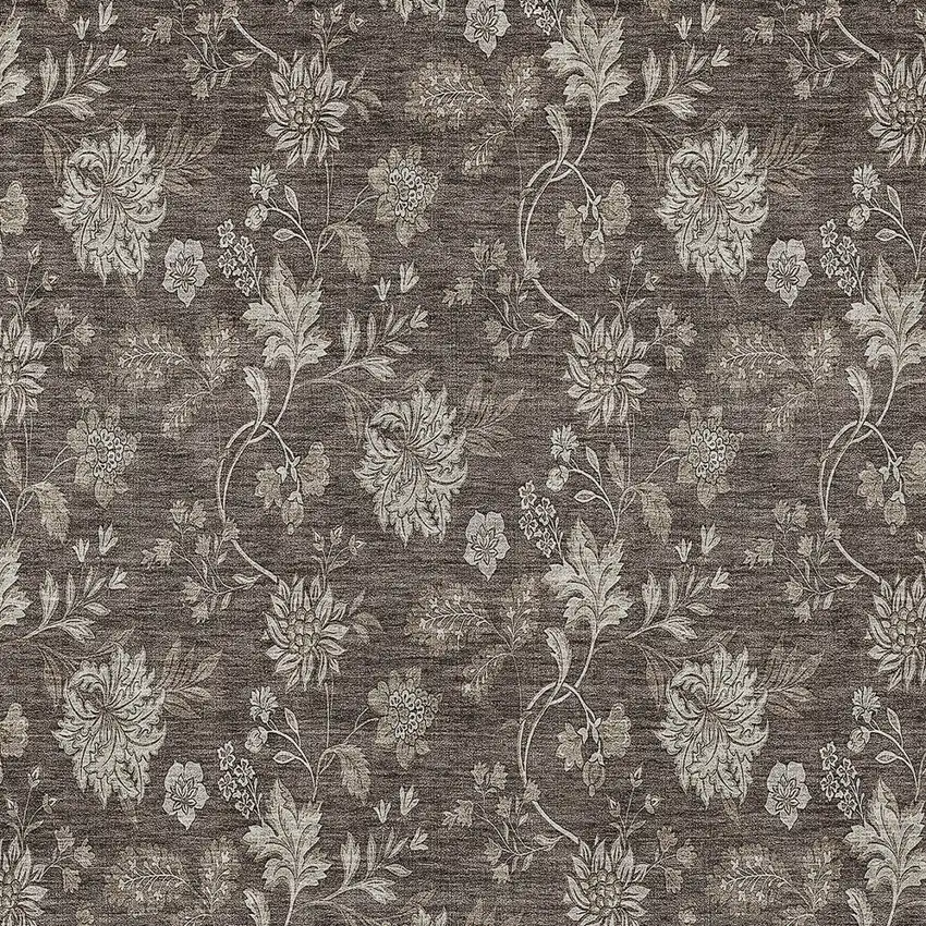 Chocolate Beige And Taupe Floral Washable Indoor Outdoor Area Rug Photo 6