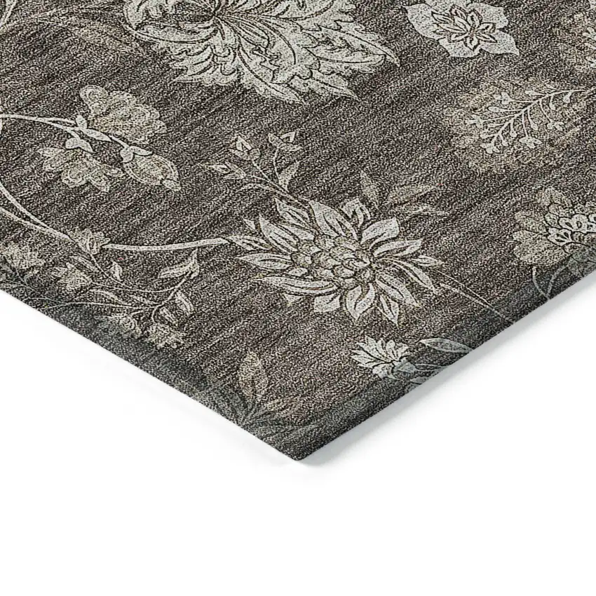 Chocolate Beige And Taupe Floral Washable Indoor Outdoor Area Rug Photo 5